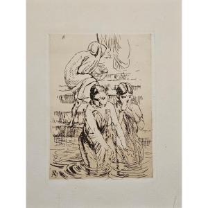 On The Banks Of The Ganges At Benares, Engraving By Albert Besnard, 1912