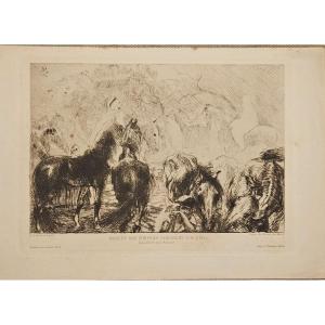 Horse Market In Maison-carrée (algeria), Engraving By Albert Besnard, 1895