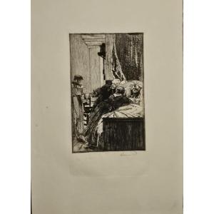 The Disease, Engraving By Albert Besnard, 1884