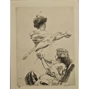 The Reception (study For The Happy Island), Engraving By Albert Besnard, 1899