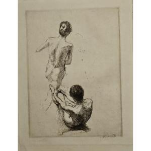 Two Naked Young People Seen From Behind (study For Happy Island), Engraving By Albert Besnard, 1899