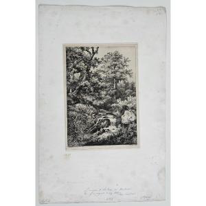 The Senlisse Stream, Near Dampierre, Engraving On Chine Appliqué By Eugène Bléry, 1846