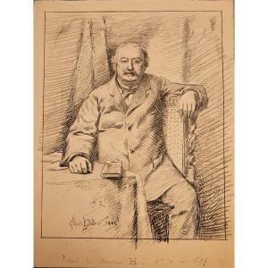 Portrait Of Doctor J. Langlebert, Pen And Pencil Drawing By Clovis Didier, 1882