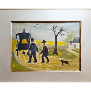 Burial In Corrèze, Varnished Gouache By Raymond Boissy, 1958