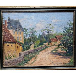 (semur), Castle Near Laverne, Oil On Panel By Henri-pierre Lejeune