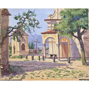 Church Near Baveno On Lake Maggiore, Oil On Canvas By Henri Pierre Lejeune, 1927