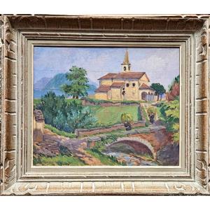 Church On The Shores Of Lake Maggiore, Oil On Canvas By Henri Pierre Lejeune, 1927