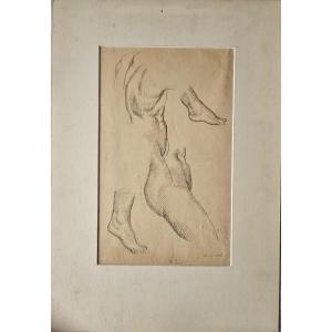 Study Drawing By Jean Dupas: Torso, Hip And Feet, 1916.