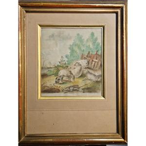 Pastoral, Watercolor On Silk, Early 19th Century