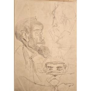 Portrait Of Jean Paul Laurens By François Flameng, Pencil Drawing