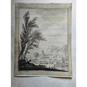 River Port, Ink And Wash By Dirk Kuipers, 18th Century