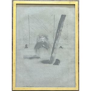 Monkey, 1979, Color Lithograph By Gérard Barthélémy, Dedicated To Sam Szafran