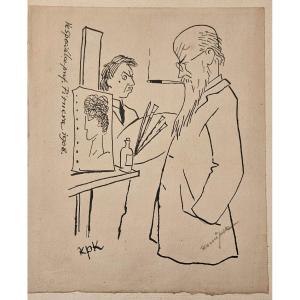 Original Drawing By Jan Konüpek For "skizza" By Miloslav Novotny, Pen 1930.