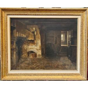 House Interior, Oil On Wood By Paul Seignac