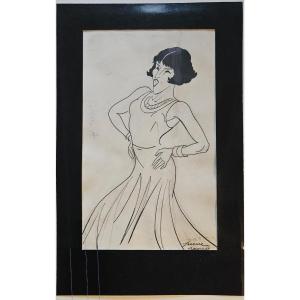 Marie Dubas On Stage, Drawing By Pierre Payen, Ink On Paper