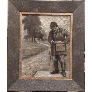 Illustration Work By Fernand Maillaud, Oil On Cardboard