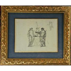 Drawing For A Clock, Late 18th Century, Bearing The Stamp Of The Charles Ferault Collection