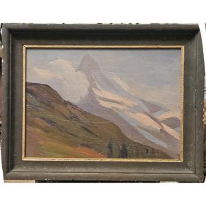 Alpine Landscape By Louis Valdo-barbey, Oil On Panel