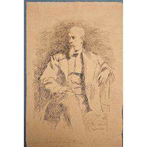 Portrait Of Mr. D By Jules Valadon, Pen Drawing, 1880