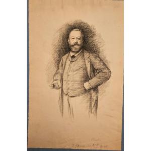 Portrait Of A Man By Joseph Wencker, Charcoal