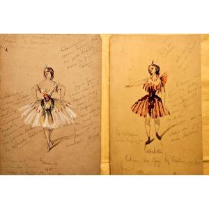 Two Watercolors For Ballet Costumes, Circa 1830