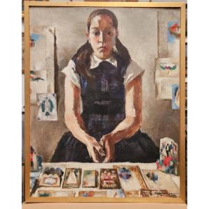 Anne-marie With Images, Oil On Canvas By Paul Charlemagne, Circa 1950
