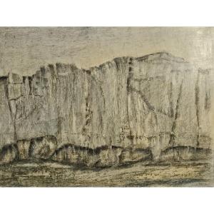 Cliff, Pastel On Waxed Cardboard By Lusson, 1956