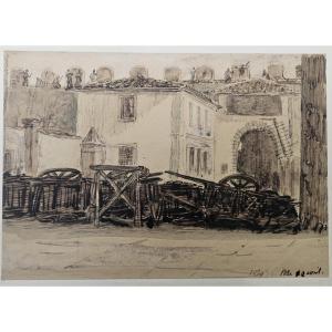 Watercolor Drawing: Barricade In Pisa In 1849 By Auguste Raffet