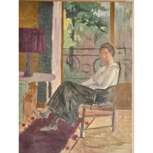 Woman Seated In An Interior, Oil On Canvas, 20th Century French School.