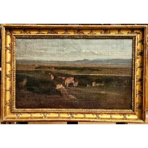 Plaines Et Monts Aux Alentours De Rome, Oil On Canvas By François Biennourry