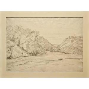 View Of The Village Of Narni, Drawing By Louis Cabat, 1838