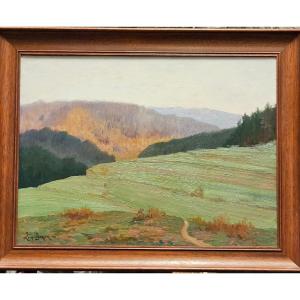 Vosges Landscape By Léon Barotte, Oil On Canvas.