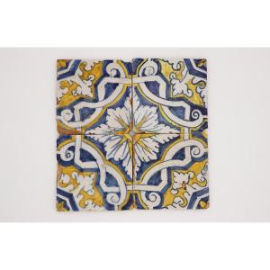 17th Century Antique Tiles, Set Of Four, Portuguese