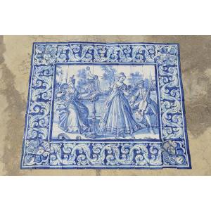 18th Century Antique Portuguese Tile Mural Panel Depicting A Musical Scene