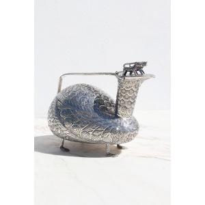 A Solid Silver Zoomorphic Covered Jug, Kashmir, India, 19th Century