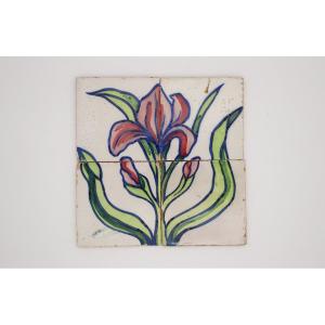 1900s Pure Art Nouveau Set Of Four Tiles, Portuguese