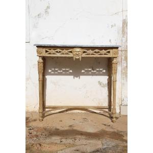 A Louis XVI Console Table Depicting A Faun Head With Original Marble Stone