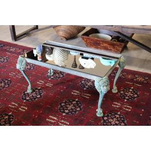 1960s Modern Art Zoomorphic Mirrored Bronze Coffee Table, Signed