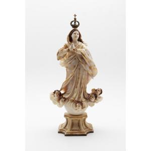 18th Century, Crowned Madonna Of The Immaculate Conception, Alabaster, Italian