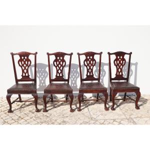 18th Century Set Of Four Portuguese Baroque Claw & Ball Dining Chairs, Brazilian Rosewood