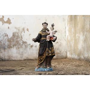 18th Century Antique Saint Anthony Of Padua With The Child Jesus, Portuguese, Earthenware