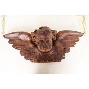 Portuguese Antique Wooden Cherub, Baroque Angel, 18th Century, Sacred Sculpture