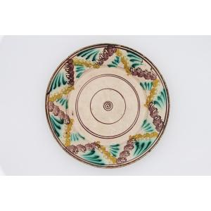 19th Century Spongeware Earthenware Portuguese Large Dairy Bowl