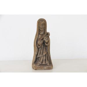 Late 19th Century, Carved Granite Holy Mary With Baby Jesus, Portuguese