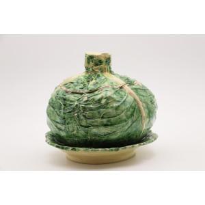 19th Century, Rare Trompe L’oeil Cabbage Tureen, Portuguese Palissy Earthenware