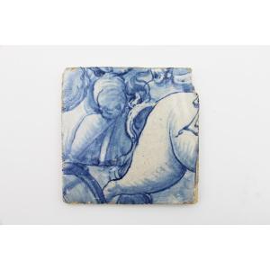 18th Century Blue And White Portuguese Tile Depicting A Horse Tale