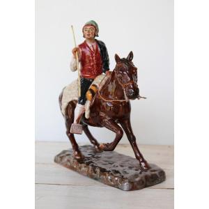 Antique Bordallo Pinheiro Palissy Ware, Earthenware, Majolica Horseman Figurine