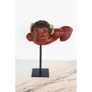 Rare 18th Century Baroque Fragment Of A Devil With Ram Horns, Portuguese