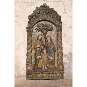 17th Century Large Baroque Holy Family Wooden Retable, Portuguese