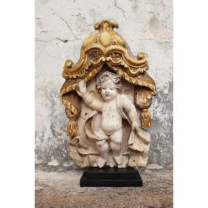 Cherub Angel Within A Baldachin, 18th Century, Portuguese